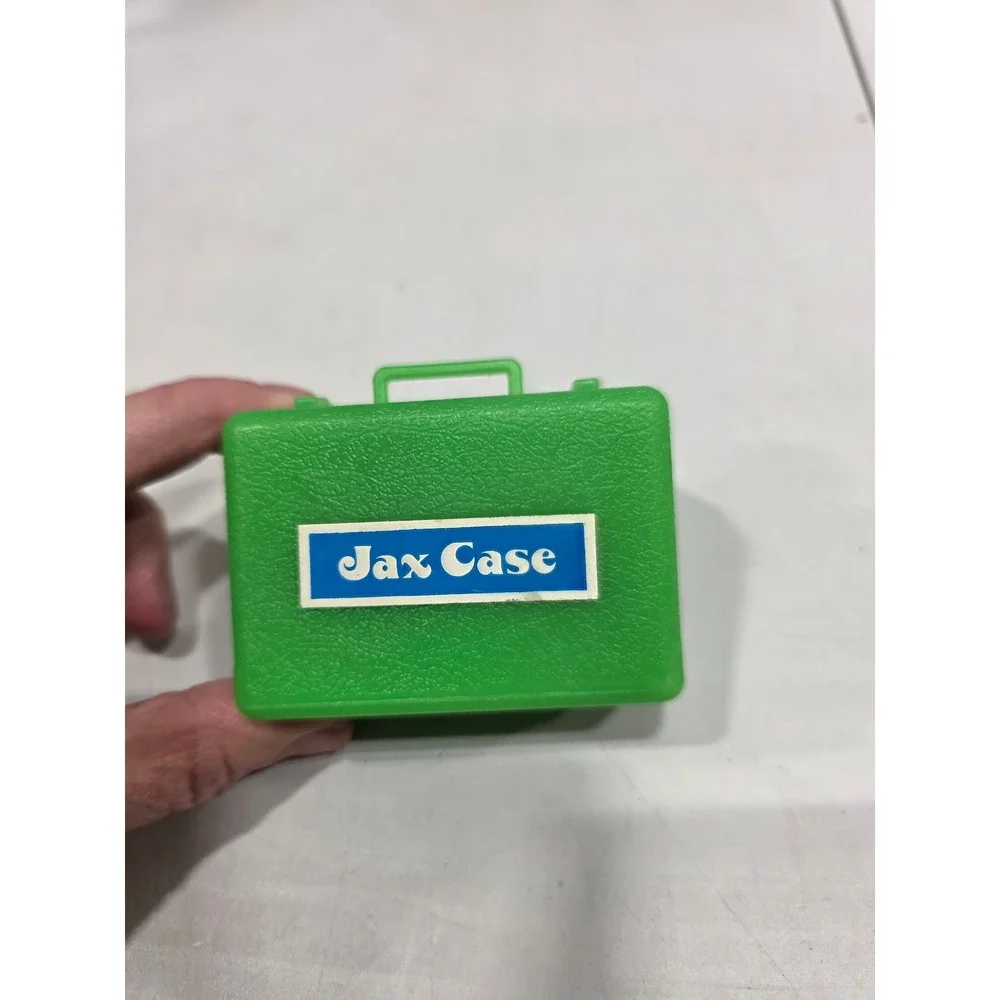 Vintage Jax Case Toy Jacks Game Green Plastic Miniature Travel Storage Ball READ